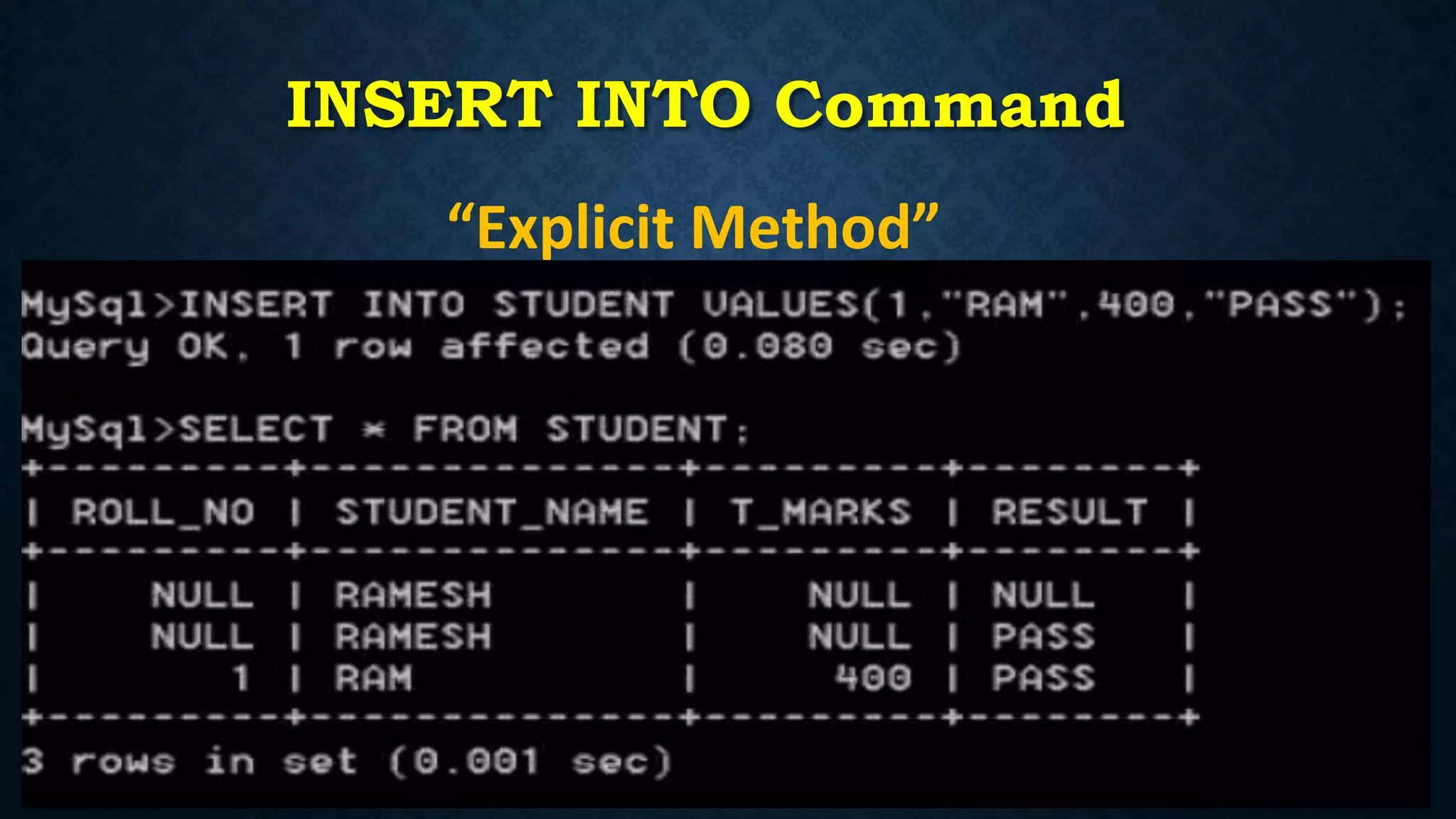 INSERT INTO Command
“Explicit Method”