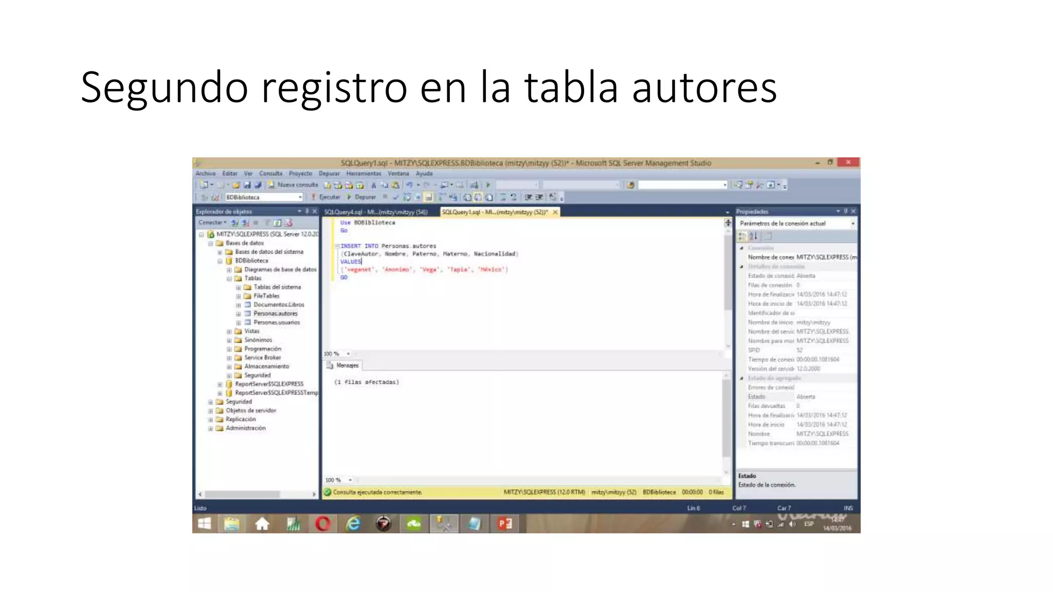 Segundo registro en la tabla autores