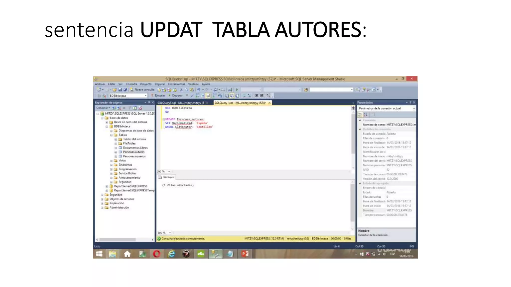 sentencia UPDAT TABLA AUTORES: