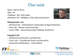Maker Konferenz2010

                                      Über mich
             Name: Patrick Risch
             Alter: ...