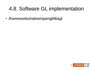 4.8. Software GL implementation
●   /frameworks/native/opengl/libagl




                                       33
 