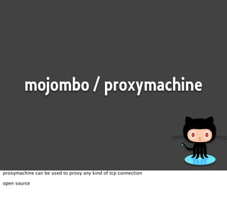 mojombo / proxymachine



proxymachine can be used to proxy any kind of tcp connection

open source
 