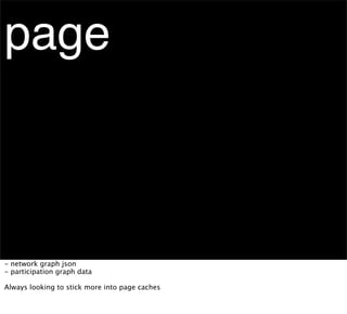 page



- network graph json
- participation graph data

Always looking to stick more into page caches
 