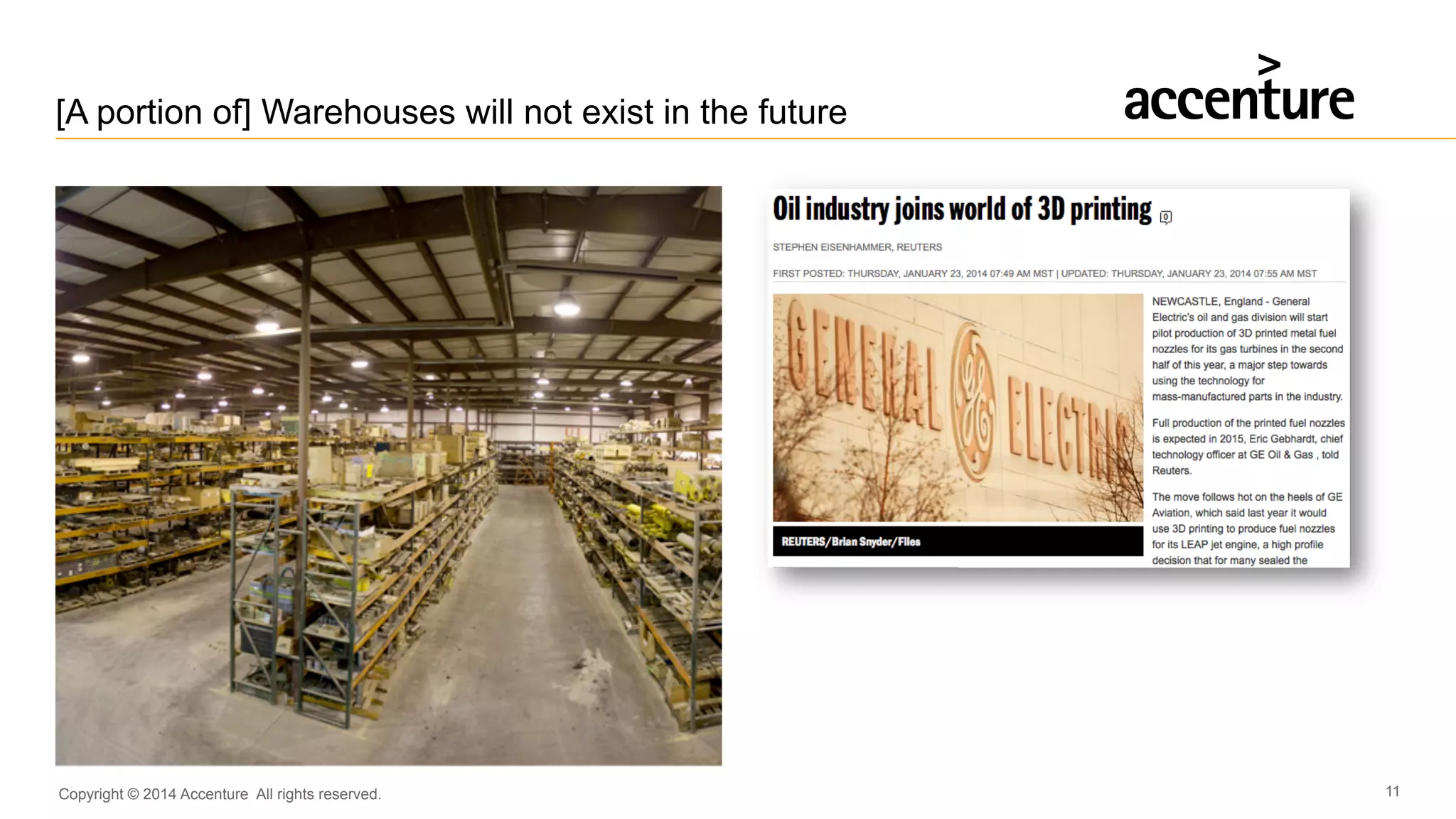 Copyright © 2014 Accenture All rights reserved. 11
[A portion of] Warehouses will not exist in the future
 