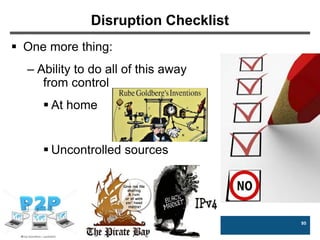 95
Disruption Checklist
 One more thing:
– Ability to do all of this away
from control
 At home
 Uncontrolled sources
 