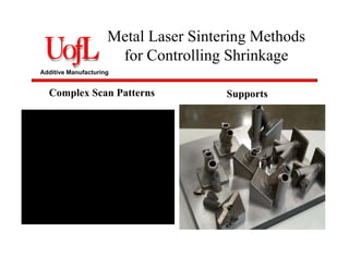 Additive Manufacturing
Metal Laser Sintering Methods
for Controlling Shrinkage
Complex Scan Patterns Supports
 