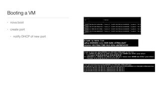 Booting a VM
• nova boot

• create port

• notify DHCP of new port
 