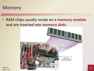 Memory
• RAM chips usually reside on a memory module
and are inserted into memory slots
Discovering Computers 2012: Chapter 4 26
Page 225
Figure 4-20
 