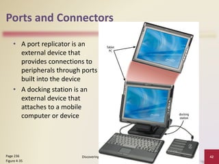 Ports and Connectors
• A port replicator is an
external device that
provides connections to
peripherals through ports
built into the device
• A docking station is an
external device that
attaches to a mobile
computer or device
Discovering Computers 2012: Chapter 4 42
Page 236
Figure 4-35
 