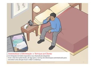 Automatizar a Informação e Serviços ao Cliente
Um hóspede do hotel responde à sua chamada de despertar.
Com o dia livre pela frente, ele liga para o serviço de informação automatizado para
encontrar uma atração local e obter o endereço.
                                              comercial@logicamix.pt                   29
 