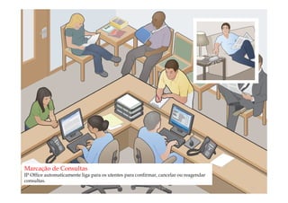 Marcação de Consultas
IP Office automaticamente liga para os utentes para confirmar, cancelar ou reagendar
consultas.
                                             comercial@logicamix.pt                    32
 