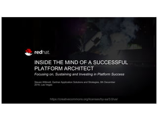 INSIDE THE MIND OF A SUCCESSFUL
PLATFORM ARCHITECT
Focusing on, Sustaining and Investing in Platform Success
Steven Willmott, Gartner Application Solutions and Strategies, 8th December
2016, Las Vegas
https://creativecommons.org/licenses/by-sa/3.0/us/
 