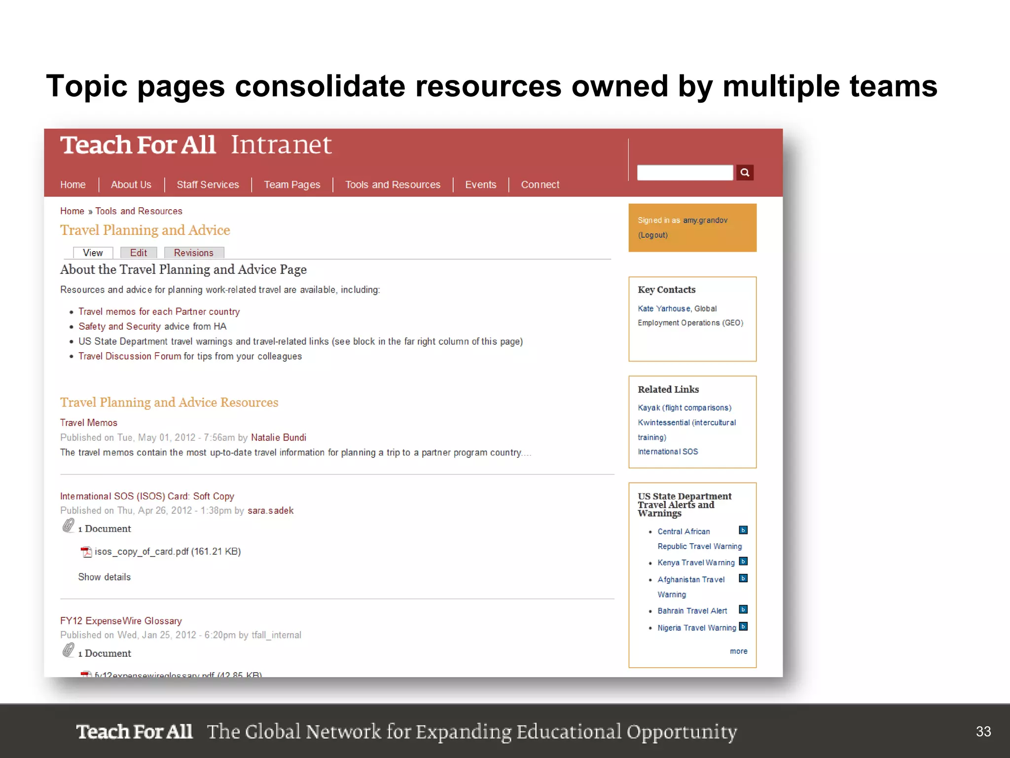 Topic pages consolidate resources owned by multiple teams




                                                            33
 