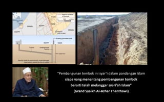 “Pembangunan tembok ini syar’i dalam pandangan Islam
siapa yang menentang pembangunan tembok
berarti telah melanggar syari’ah Islam”
(Grand Syaikh Al-Azhar Thanthawi)
 