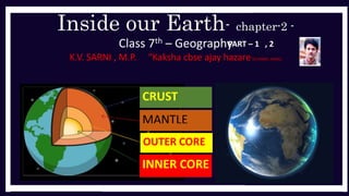 Inside our Earth- chapter-2 -
Class 7th – Geography
K.V. SARNI , M.P. “Kaksha cbse ajay hazare”[CHANNEL NAME]
CRUST
MANTLE
OUTER CORE
INNER CORE
PART – 1 , 2
 