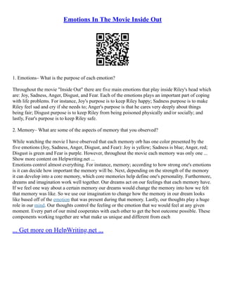 Inside Out Movie Psychology | PDF