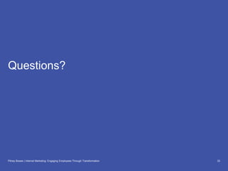 Questions?
Pitney Bowes | Internal Marketing: Engaging Employees Through Transformation 33
 