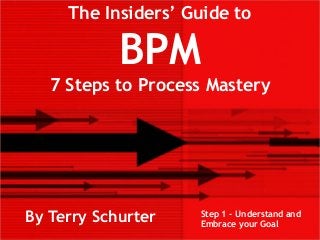 The Insiders’ Guide to
BPM
7 Steps to Process Mastery
By Terry Schurter Step 1 – Understand and
Embrace your Goal
 