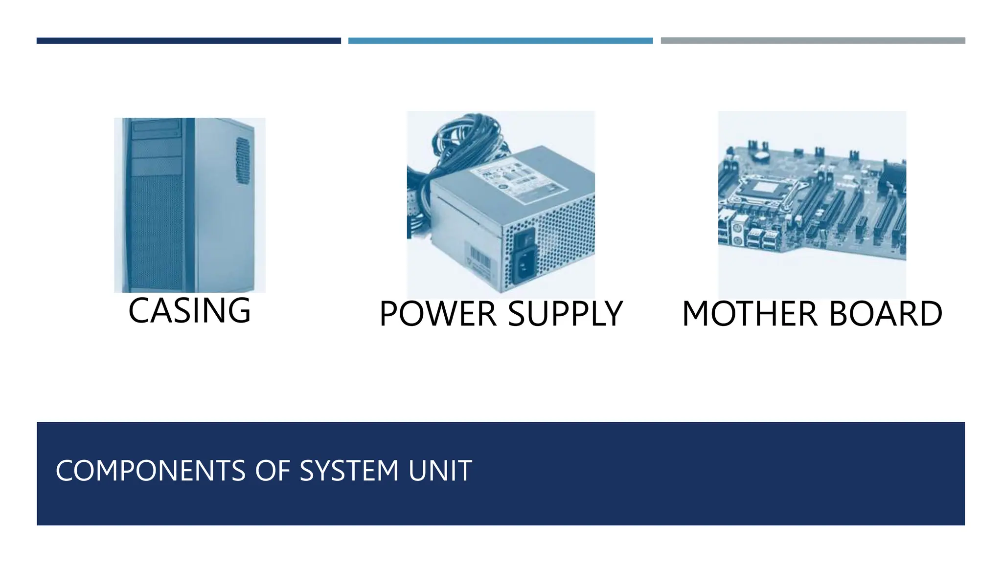 COMPONENTS OF SYSTEM UNIT
CASING POWER SUPPLY MOTHER BOARD