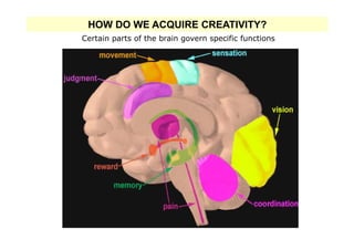 HOW DO WE ACQUIRE CREATIVITY?
Certain parts of the brain govern specific functions
 