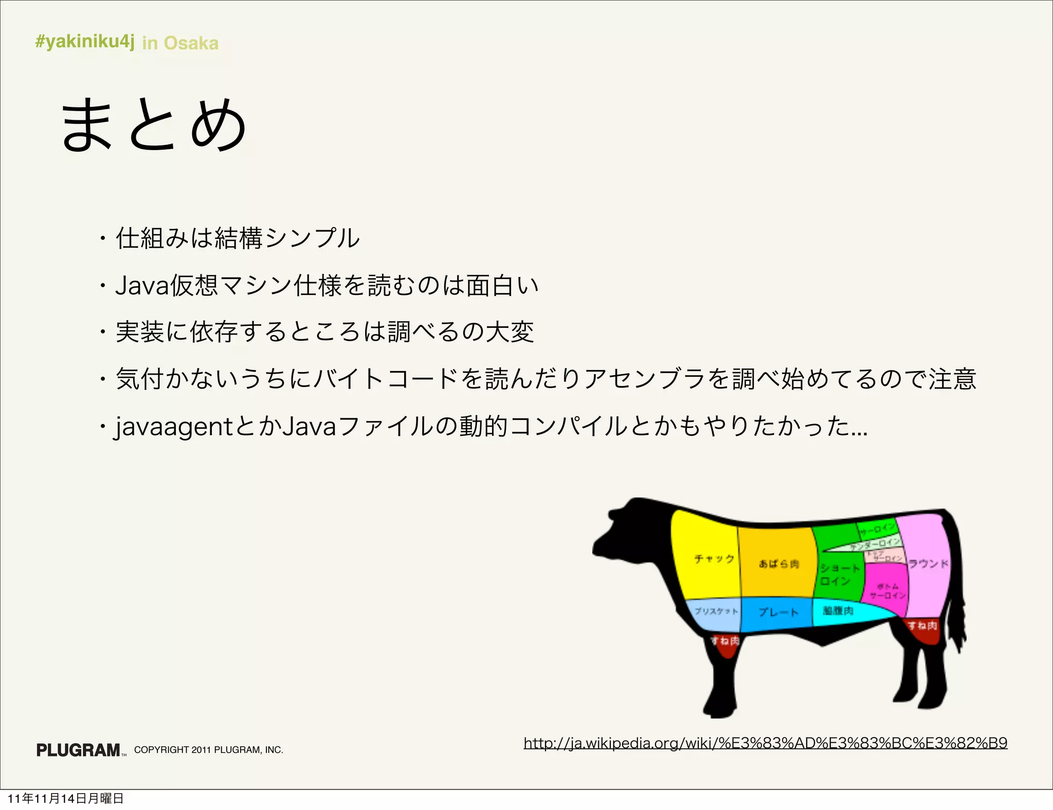 #yakiniku4j in Osaka




               COPYRIGHT 2011 PLUGRAM, INC.




11   11   14
 