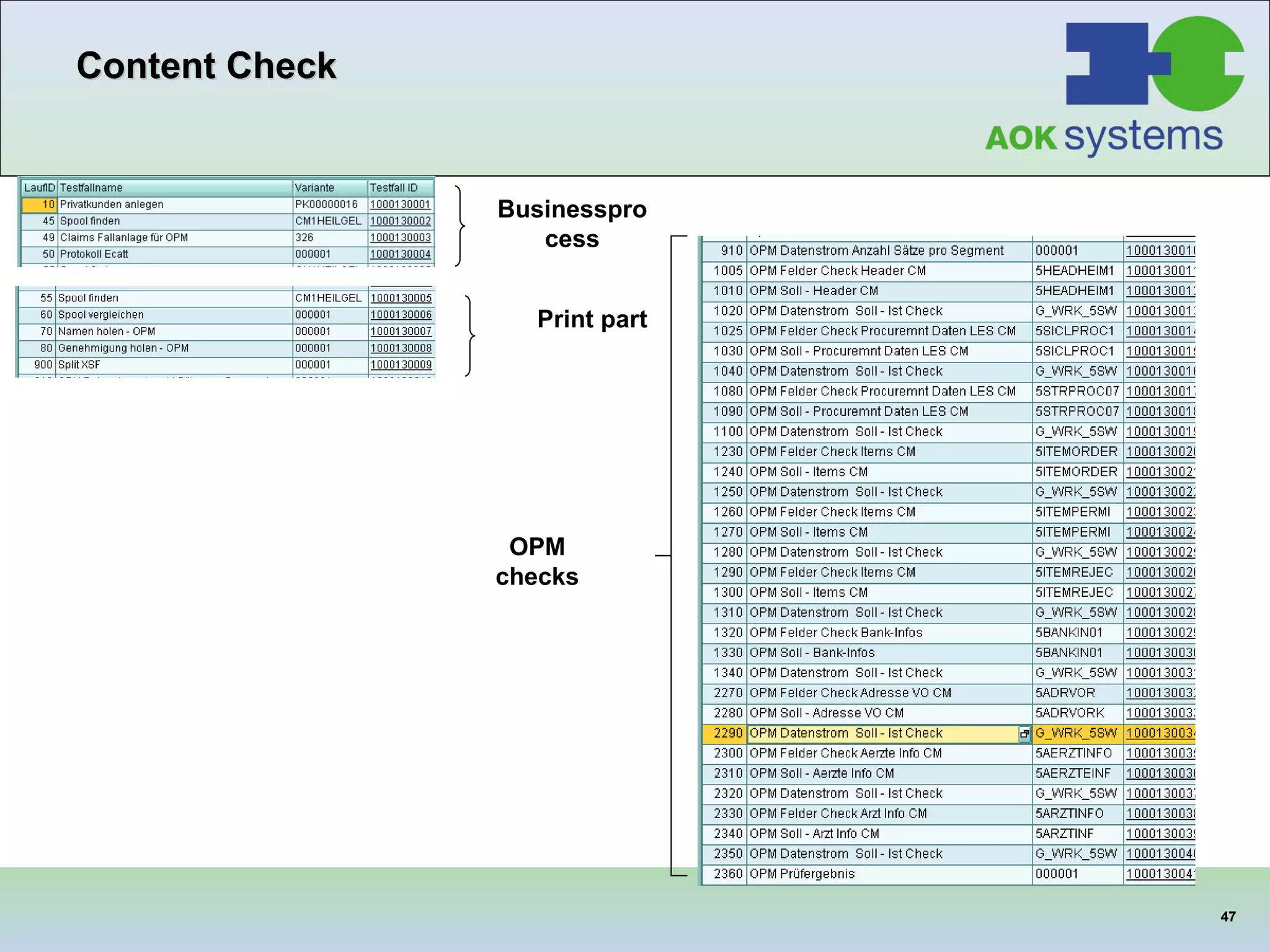 Content Check OPM checks Businessprocess Print part 