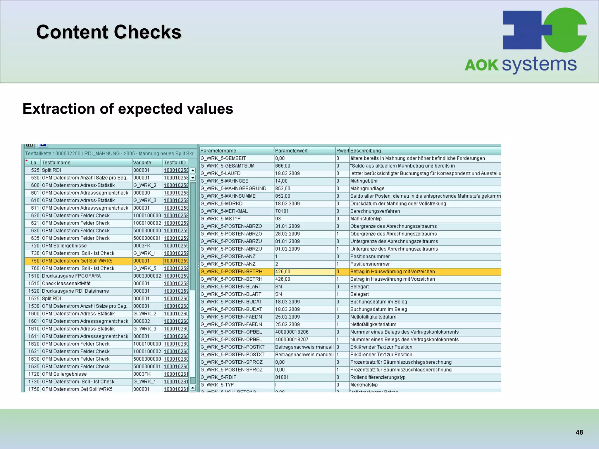Content Checks Extraction of expected values 
