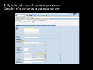 Fully automatic test of business processes Creation of a school as a business partner 