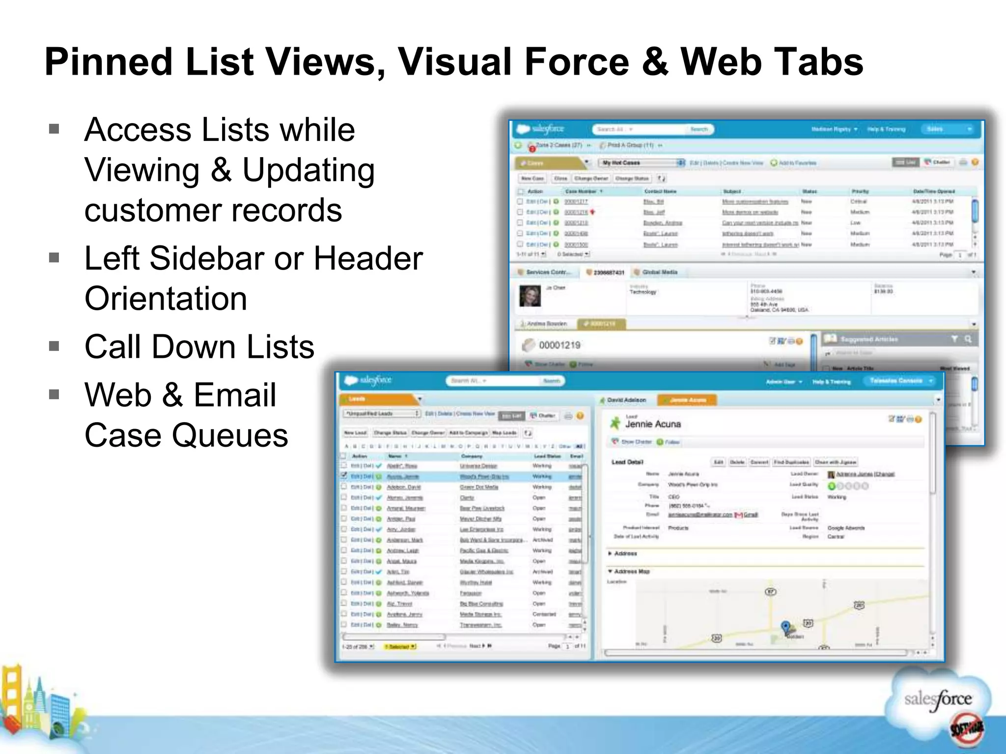 Pinned List Views, Visual Force & Web TabsAccess Lists while Viewing & Updating customer records