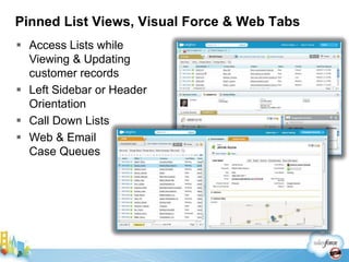 Pinned List Views, Visual Force & Web TabsAccess Lists while Viewing & Updating customer records