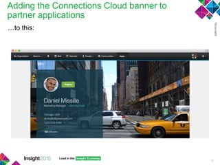 Adding the Connections Cloud banner to
partner applications
…to this:
33
 