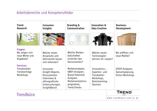 Arbeitsbereiche und Kompetenzfelder


Trend-           Consumer-           Branding &          Innovation &               ...