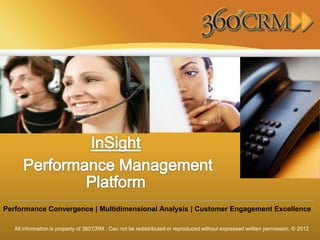 Performance Convergence | Multidimensional Analysis | Customer Engagement Excellence

   All information is property of 360’CRM . Can not be redistributed or reproduced without expressed written permission. © 2012
 