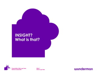 INSIGHT?
      What is that?




Presentation title to go here   Slide 1
Name of presenter               Date to go here
 