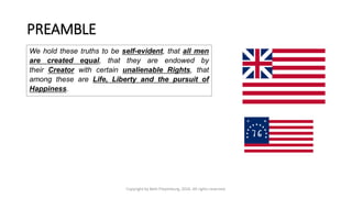 PREAMBLE
Copyright by Beth Piepenburg, 2016. All rights reserved.
We hold these truths to be self-evident, that all men
are created equal, that they are endowed by
their Creator with certain unalienable Rights, that
among these are Life, Liberty and the pursuit of
Happiness.
 