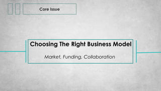 Core Issue
Choosing The Right Business Model
Market, Funding, Collaboration
 