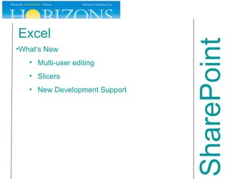 Excel What‘s New Multi-user editing Slicers New Development Support SharePoint 