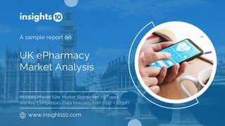 UK ePharmacy
Market Analysis
A sample report on
www.insights10.com
Includes Market Size, Market Segmented by Types
and Key Competitors (Data forecasts from 2022 – 2030F)
 