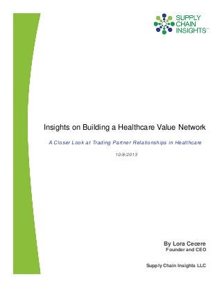 Insights on Building a Healthcare Value Network
A Closer Look at Trading Partner Relationships in Healthcare
10/8/2013
By Lora Cecere
Founder and CEO
Supply Chain Insights LLC
 