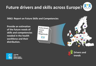Future drivers and skills across Europe? 
D062: Report on Future Skills and Competencies 
Provide an estimation 
of the future needs of 
skills and competencies 
needed in the health 
workforce and their 
distribution. 
Drivers and 
trends 
 