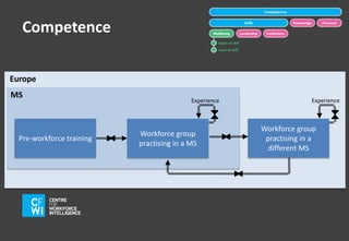 Competence 
Europe 
MS 
Pre-workforce training 
Experience Experience 
Workforce group 
practising in a MS 
Workforce group 
practising in a 
different MS 
 