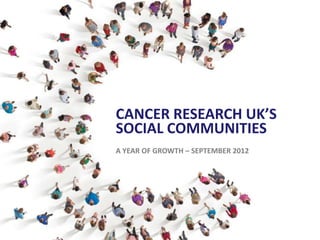 CANCER RESEARCH UK’S
SOCIAL COMMUNITIES
A YEAR OF GROWTH – SEPTEMBER 2012
 