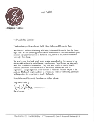 Insignia Homes Reference Letter