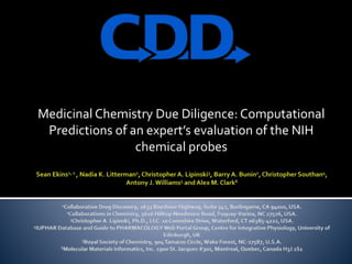 Medicinal Chemistry Due Diligence: Computational 
Predictions of an expert’s evaluation of the NIH 
chemical probes 
 
