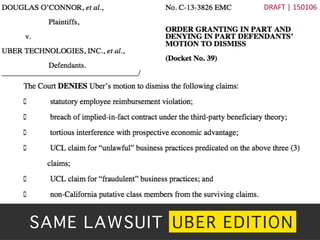 ?	
 ?
DRAFT	
 ?|	
 ?150106	
 ?
SAME LAWSUIT? UBER EDITION?
DRAFT	
 ?|	
 ?150106	
 ?
 