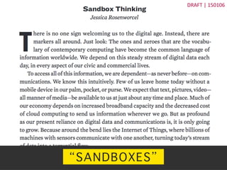 ?	
 ?
DRAFT	
 ?|	
 ?150106	
 ?
SANDBOXES?
DRAFT	
 ?|	
 ?150106	
 ?
 