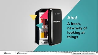 A fresh,
new way of
looking at
things
Aha!
@tomderuyck increasing THE ROI OF INSIGHTS@insites
 