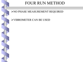 FOUR RUN METHOD
NO PHASE MEASUREMENT REQUIRED
VIBROMETER CAN BE USED
 