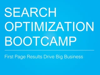 SEARCH
OPTIMIZATION
BOOTCAMP
First Page Results Drive Big Business
 