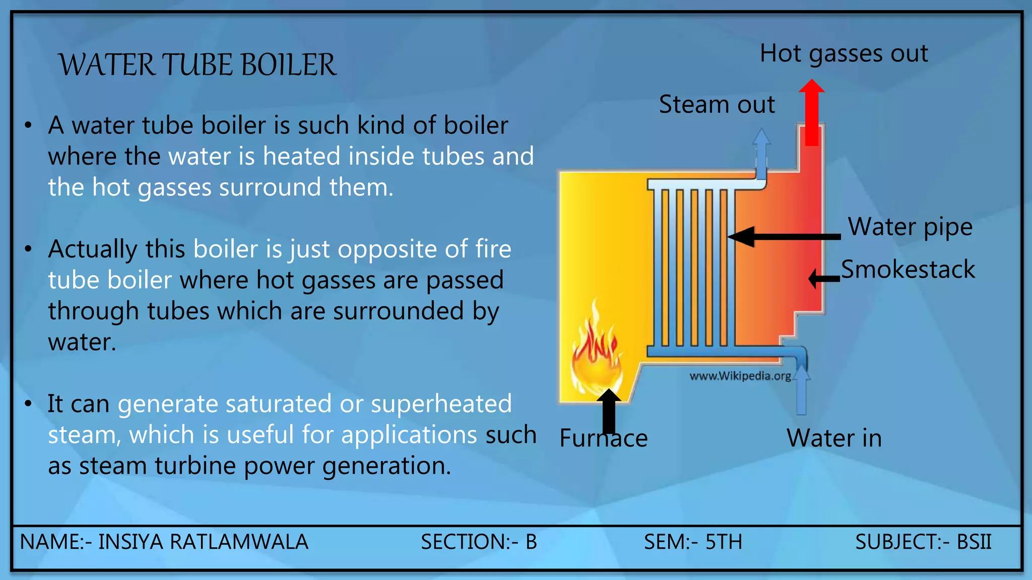 TYPES OF BOILER. FIRE, WATER AND ELECTRIC............. PPT